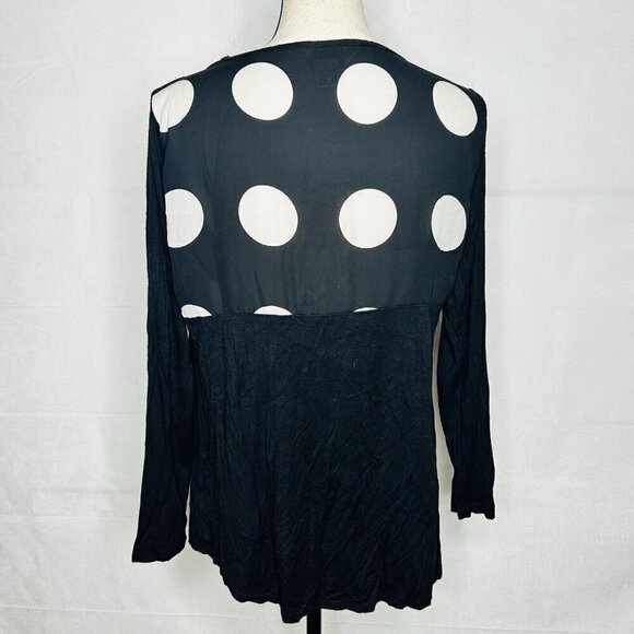 Allison Taylor Blouse Top Long-Sleeve Dot Print Size M Rayon Blend Stretch - Picture 6 of 6